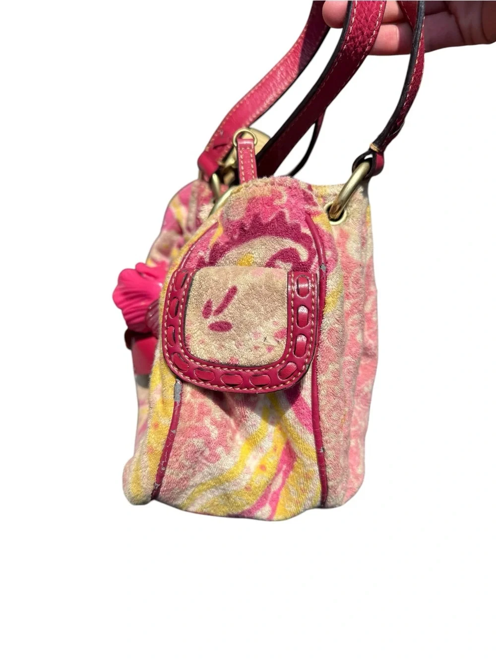 Vintage Juicy Couture Pink Y2K Floral Terrycloth Shoulder Bag Lux Charms